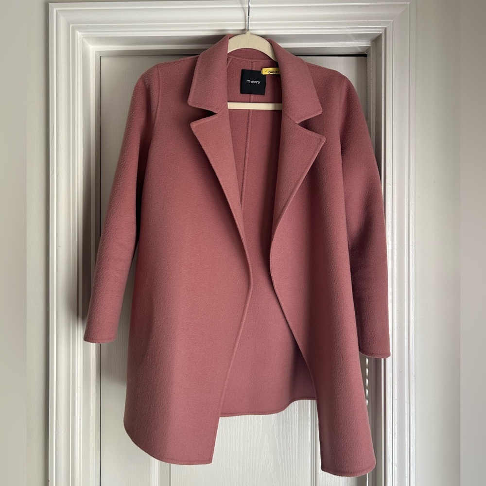 Theory Wool & Cashmere Wrap Jacket in Dusty Rose